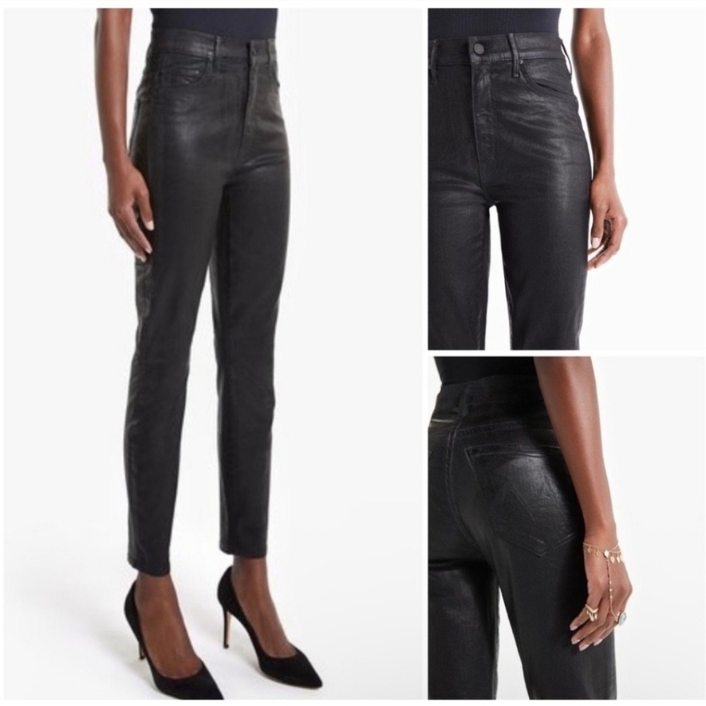 Mother The Swooner Ankle Wet Paint Jean Black High Rise Waxed Denim Bella Cullen